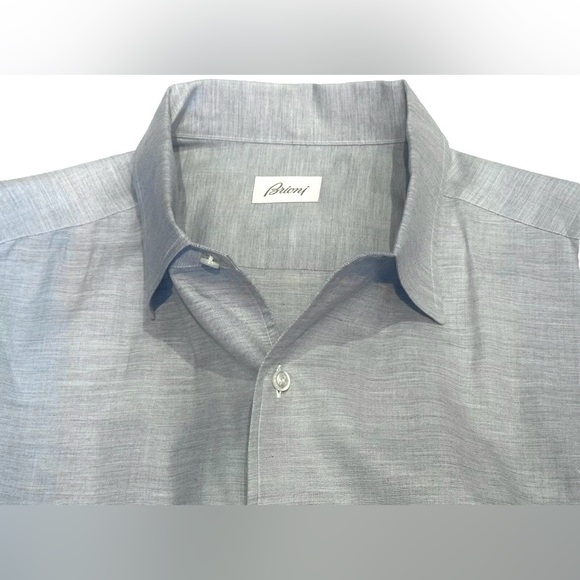 $875 NEW XXL 18 BRIONI SHIRT FITTED FIT CASHMERE COTTON LIGHT BLUE CASUAL COLLAR